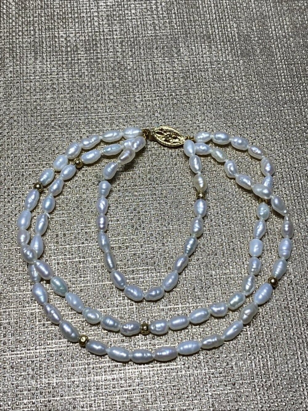 Vintage 14K Gold Freshwater Pearl Double Strand Bracelet 7” Ornate Clasp